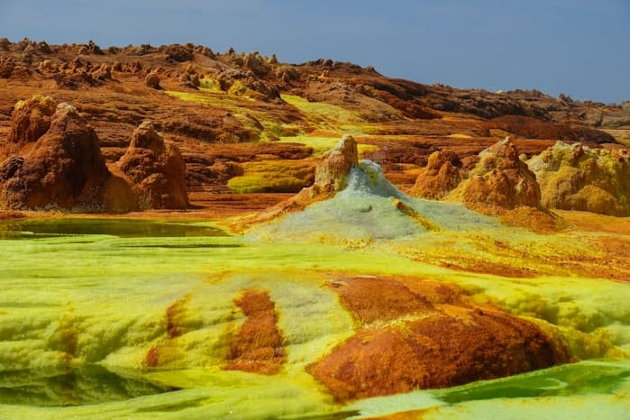 Sulphur springs and salt terraces at Dallol